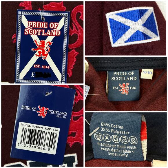 Pride of Scotland The Brave Spellout Hoodie Youth 9/10 Red Pullover New Imperfec - Picture 4 of 9